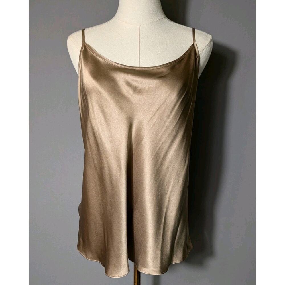 Talbots 100% Silk Camisole Tank Top Champagne Beige Scoop Neck Y2K 90s Luxury L